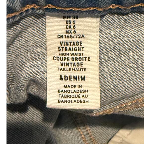 H&M Vintage Straight High Waist Coupe Droite Retro Jeans Raw Frayed Hem 6 Blue - Picture 7 of 16